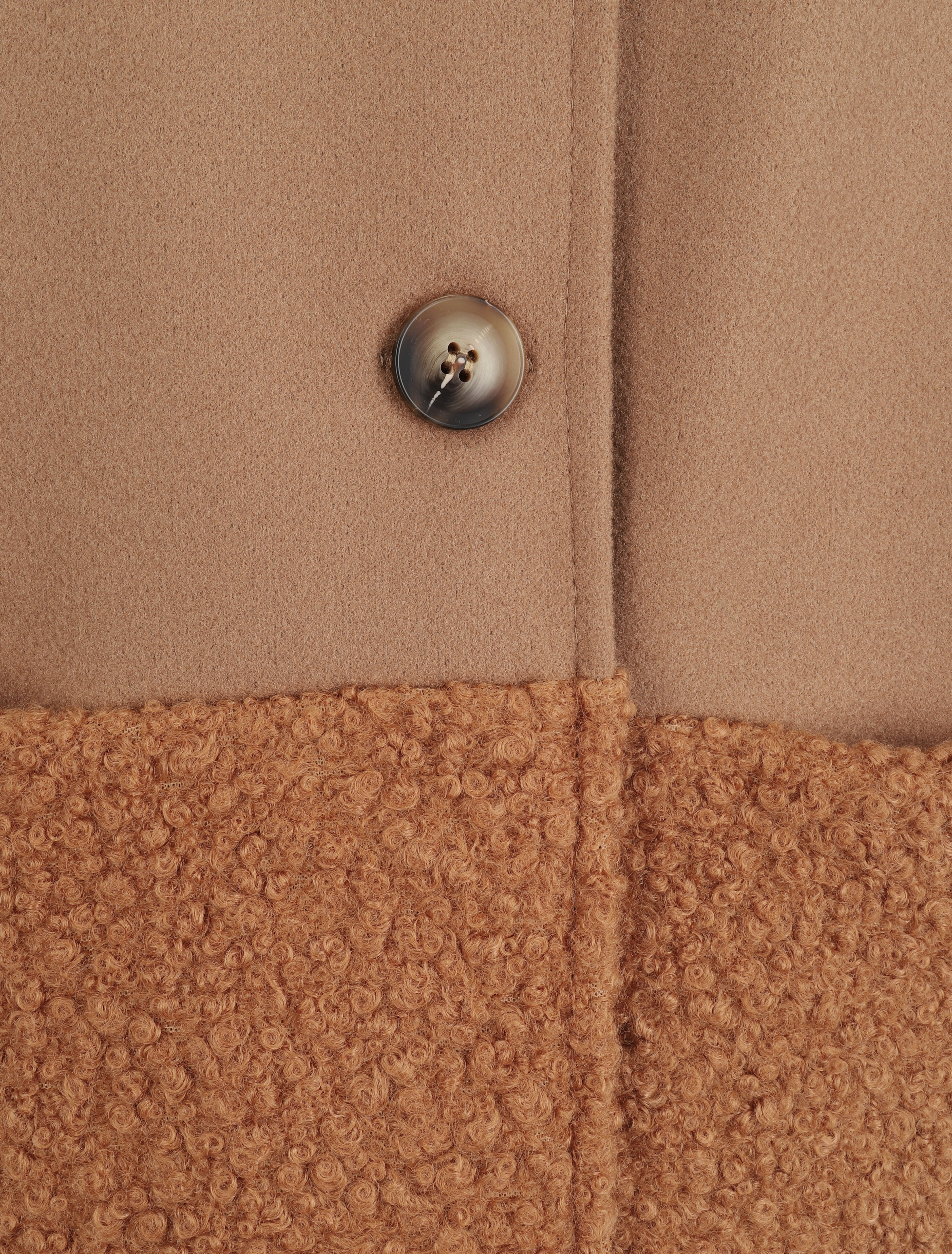 Manteau boutonné à détail laine bouclée - Camel - 3