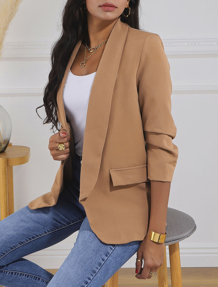 Blazer ouvert à manches plissées - Camel - 3