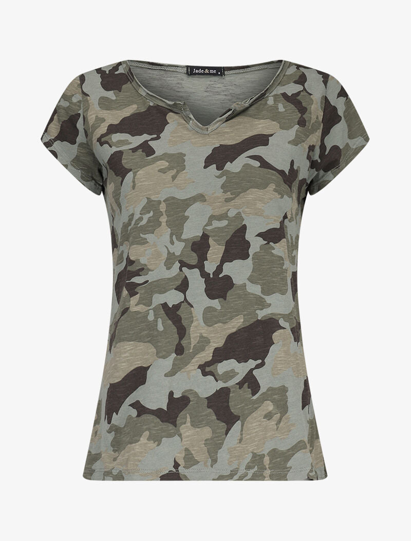 T-shirt imprimé aspect coton flammé - Kaki - 1
