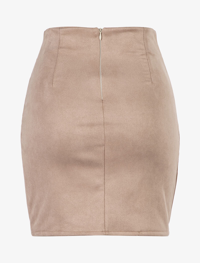 Jupe en suédine à côtés froncés - Beige - 2