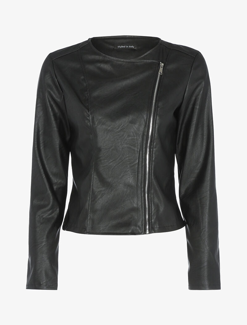 Veste ajustée en simili - Noir - 1