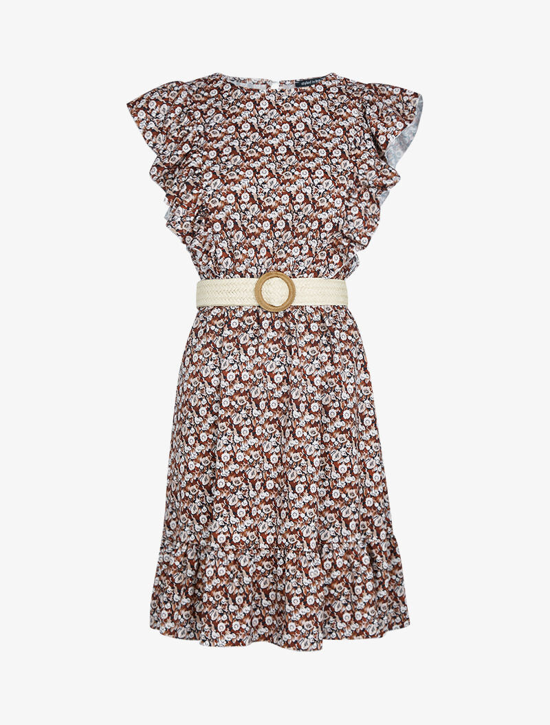 Robe fleurie à volants - Noir - 1