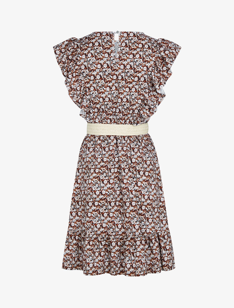 Robe fleurie à volants - Noir - 2