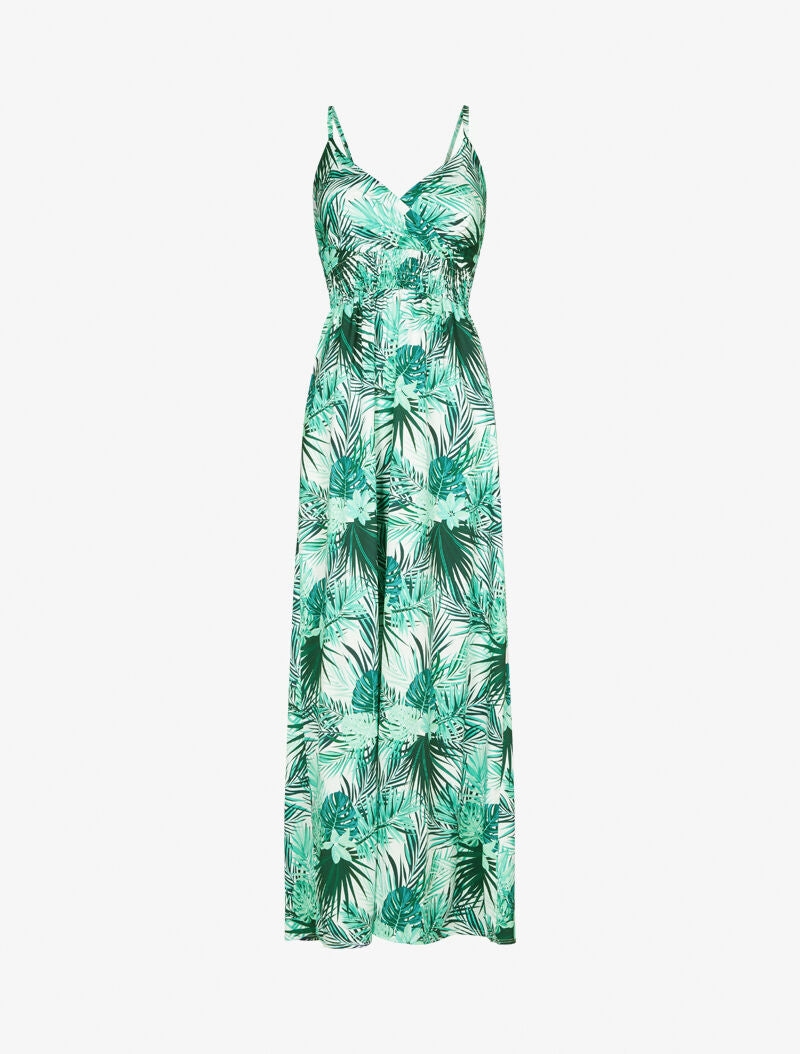 Robe longue imprimé fougères tropicales - Blanc - 1