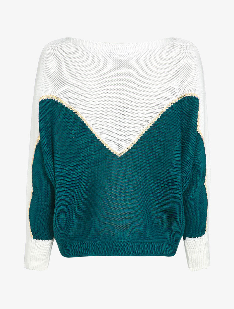 Pull en grosse maille à motif V irisé - Bleu canard - 2