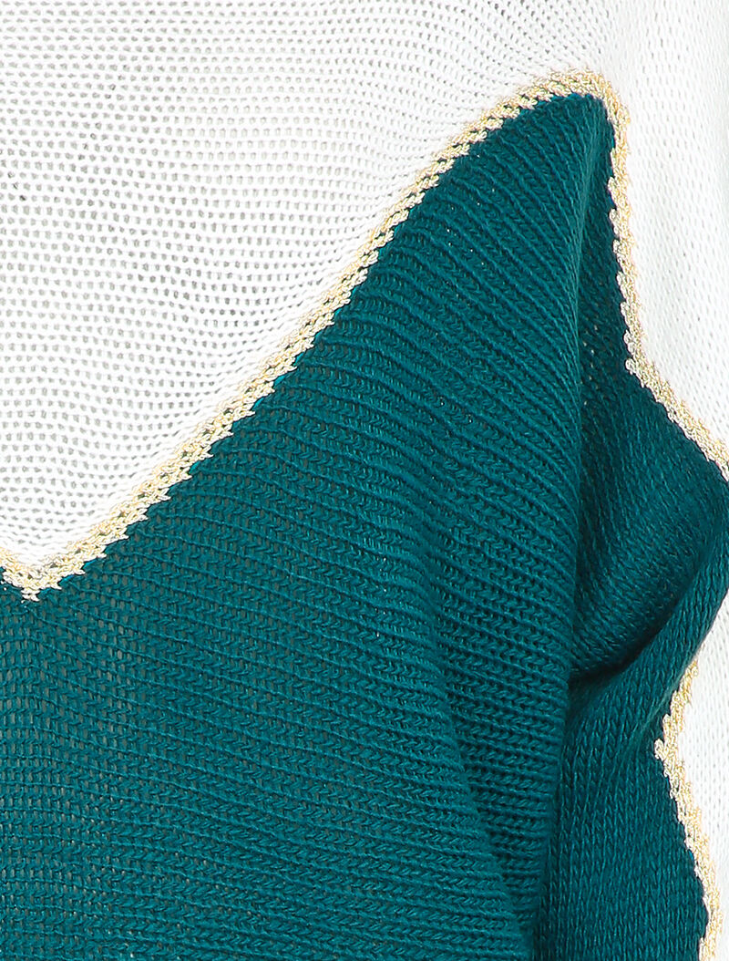 Pull en grosse maille à motif V irisé - Bleu canard - 3