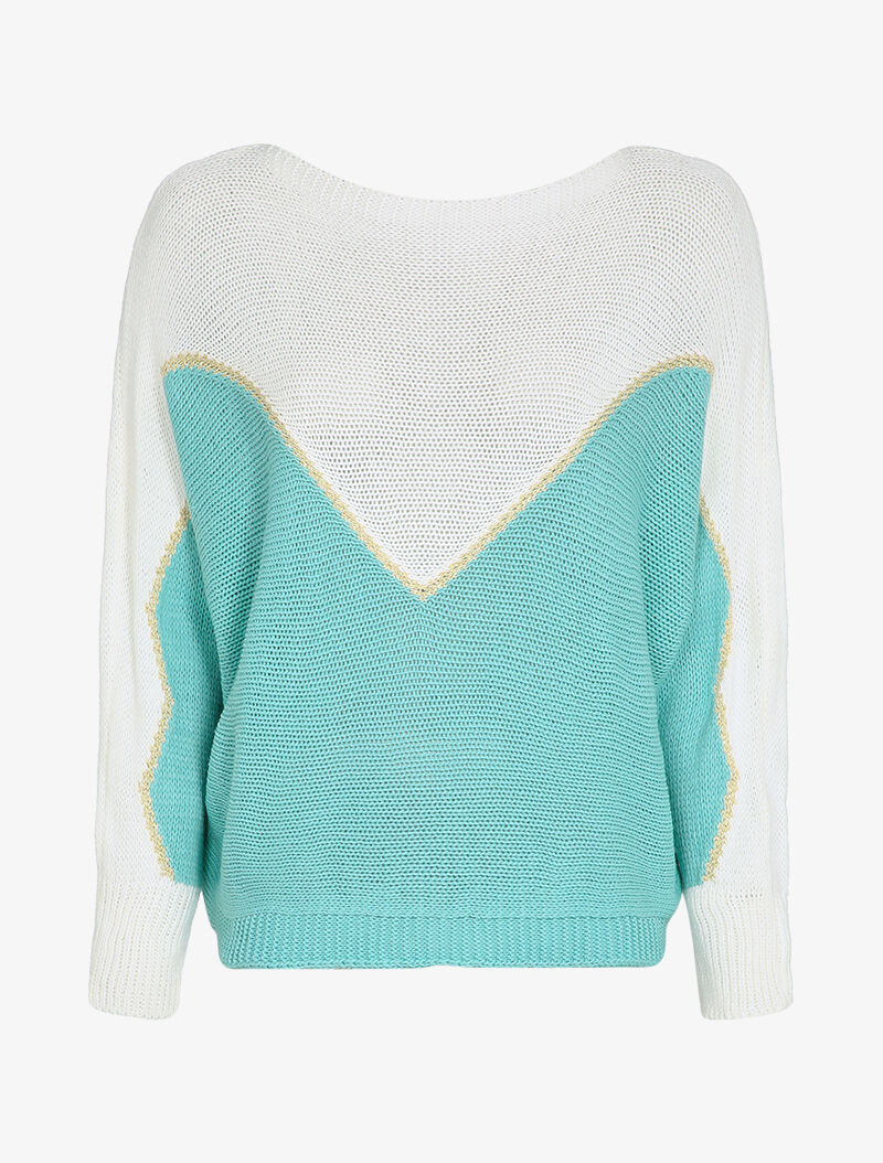 Pull en grosse maille à motif V irisé - Bleu ciel - 1