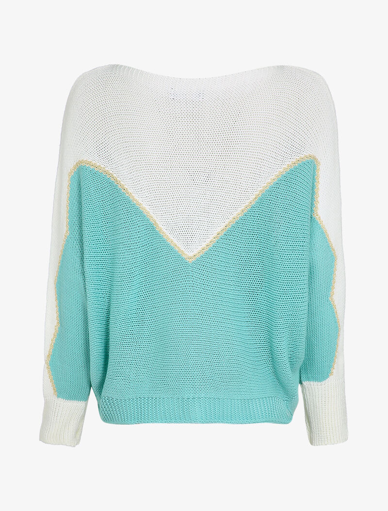 Pull en grosse maille à motif V irisé - Bleu ciel - 2