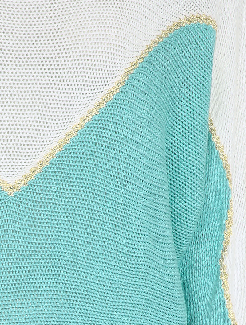 Pull en grosse maille à motif V irisé - Bleu ciel - 3