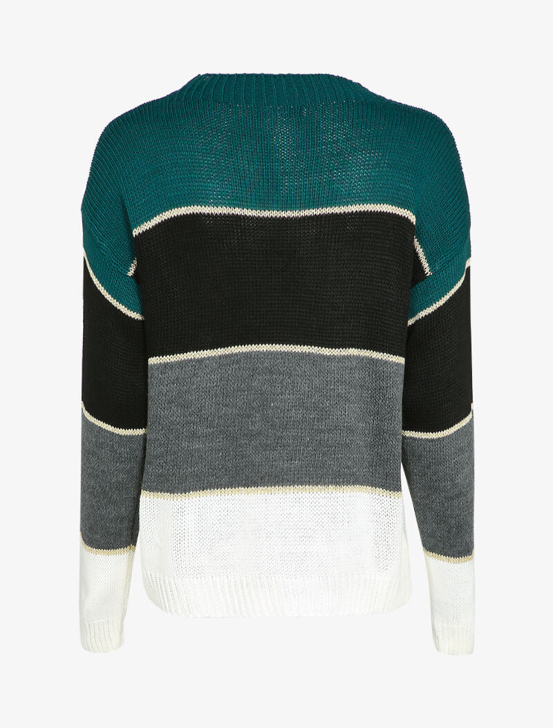 Pull loose à rayures et détails irisés - Bleu canard - 2