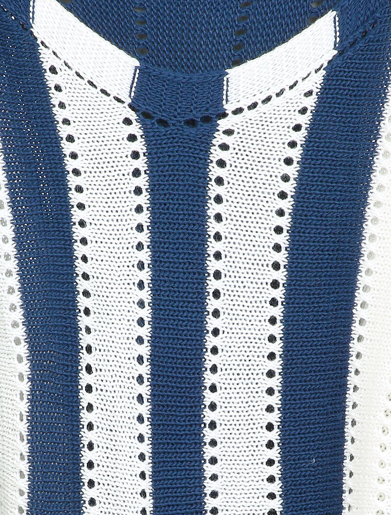Pull oversize chauve-souris en maille ajourée - Bleu/blanc - 3