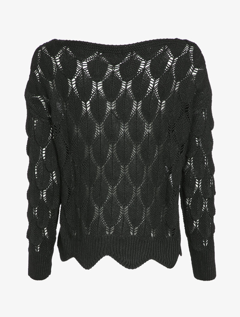 Pull oversize en maille crochet - Noir - 2