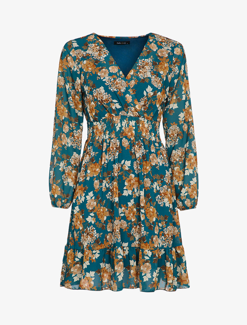 Robe patineuse mi-longue à imprimé fleuri - Bleu - 1