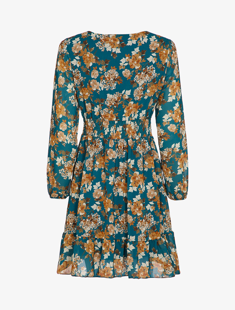 Robe patineuse mi-longue à imprimé fleuri - Bleu - 2
