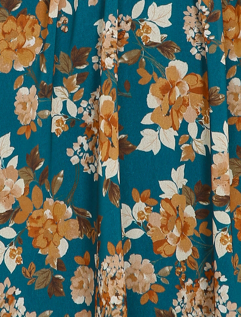 Robe patineuse mi-longue à imprimé fleuri - Bleu - 3
