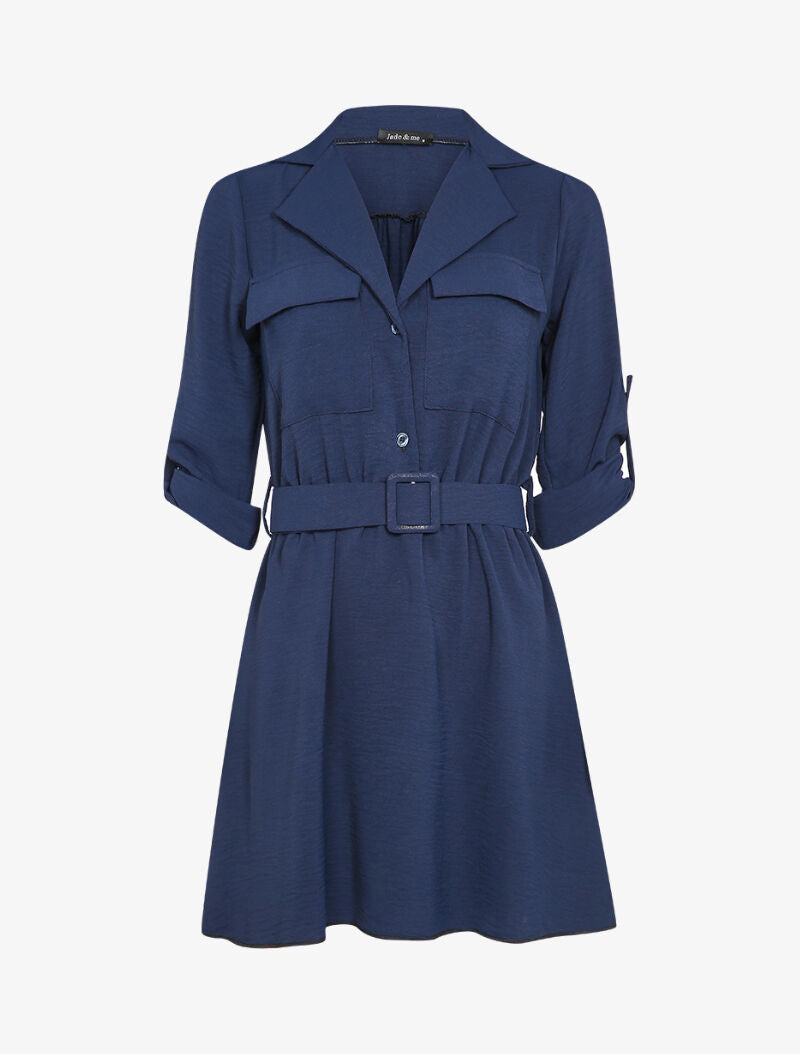 Robe patineuse mi-longue coton flammé - Bleu marine - 3