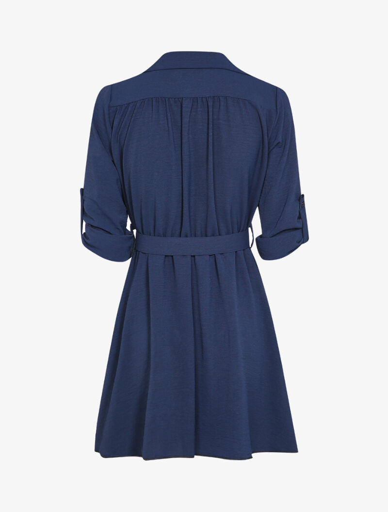 Robe patineuse mi-longue coton flammé - Bleu marine - 2