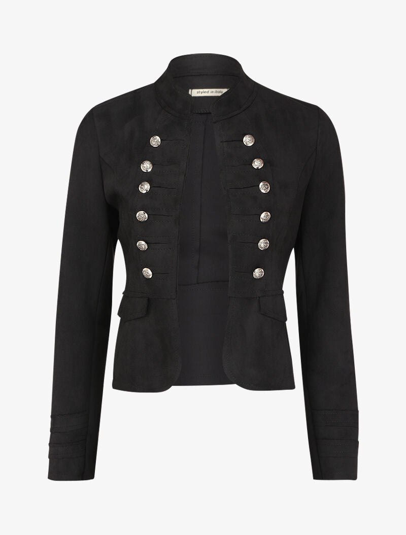 Veste courte en suédine style officier - Noir - 4