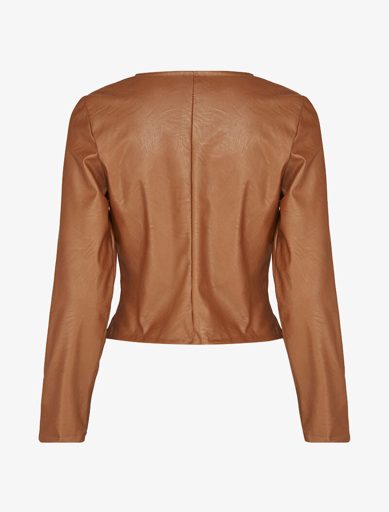 Veste courte en simili ajustée - Marron - 2