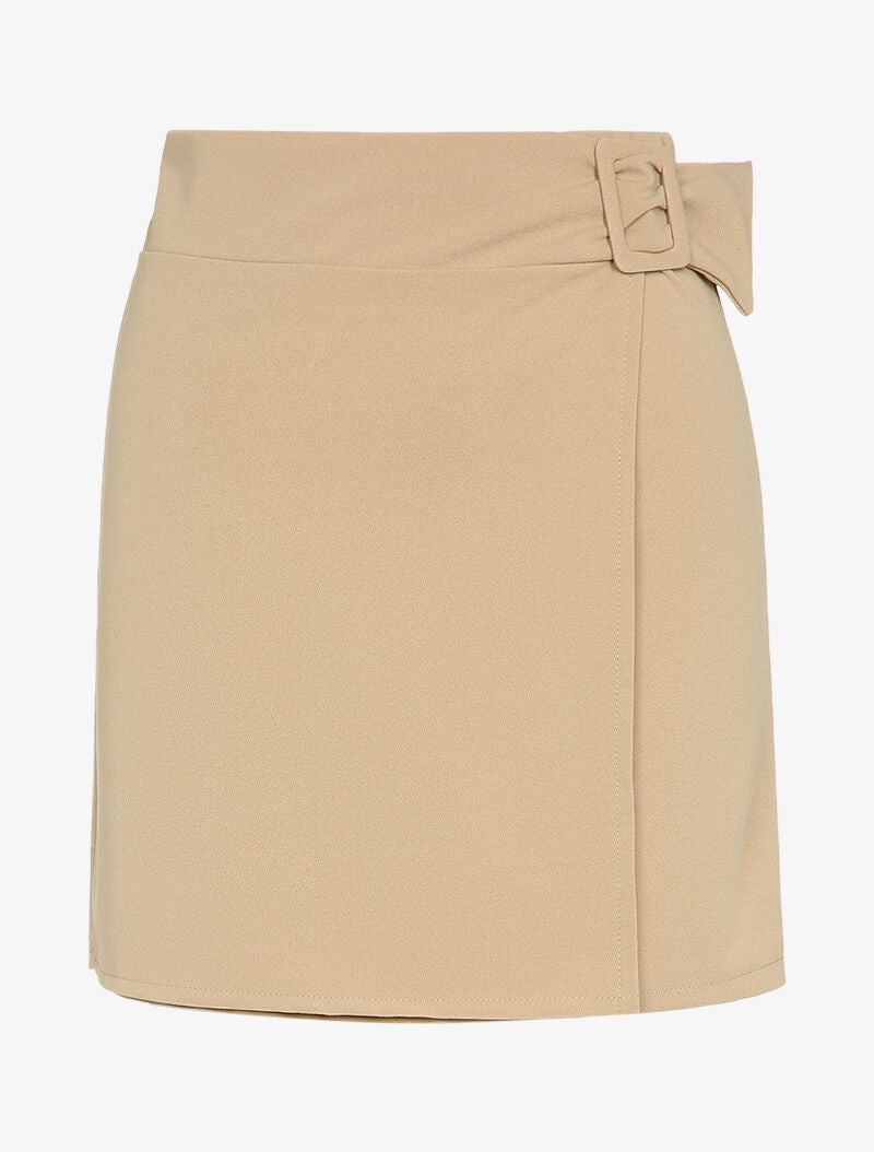 Jupe portefeuille à boucle carrée - Beige - 1