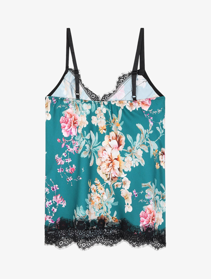 Débardeur fleuri à poitrine ajustée - Vert foncé - 2