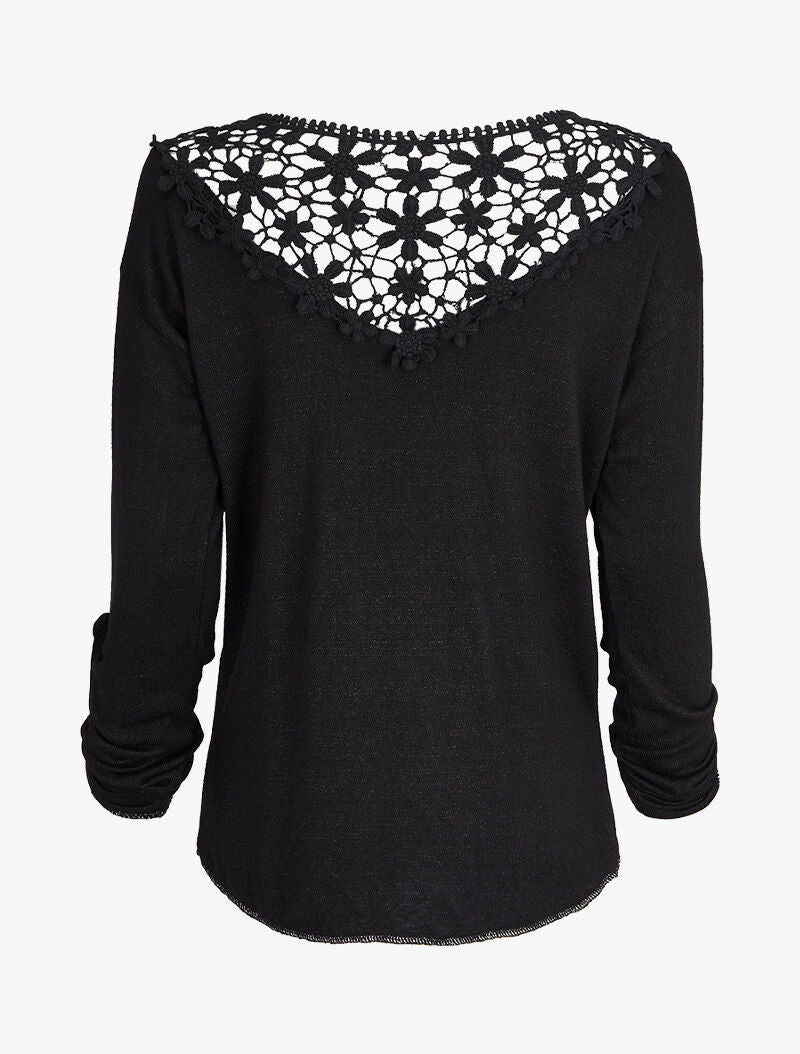 Pull à dos long en crochet - Noir - 2