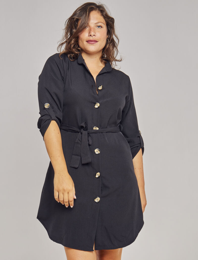Robe chemise unie - Noir - 4