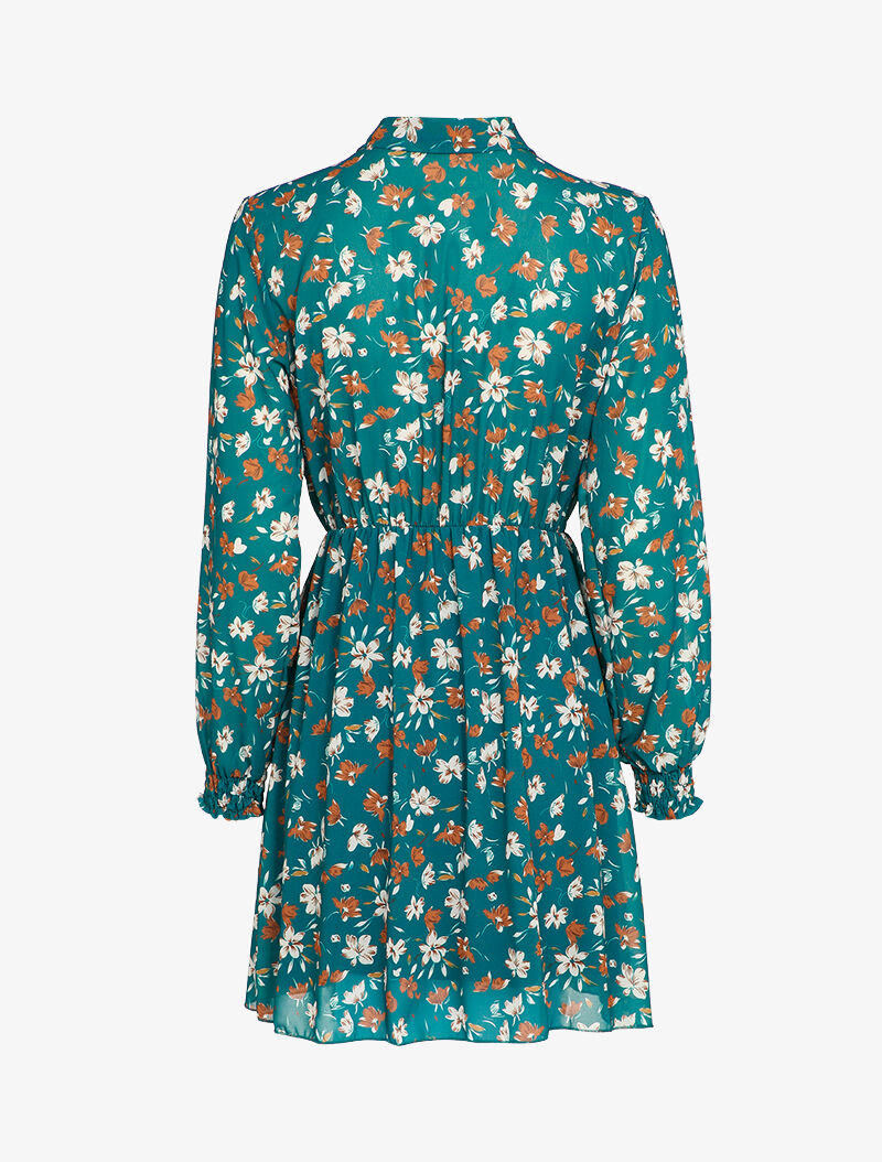Robe imprimé fleur de lys à col lavallière - Bleu canard - 2