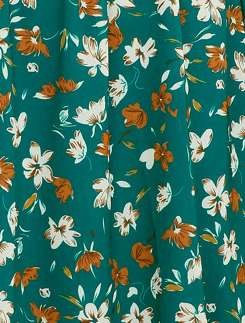 Robe imprimé fleur de lys à col lavallière - Bleu canard - 3