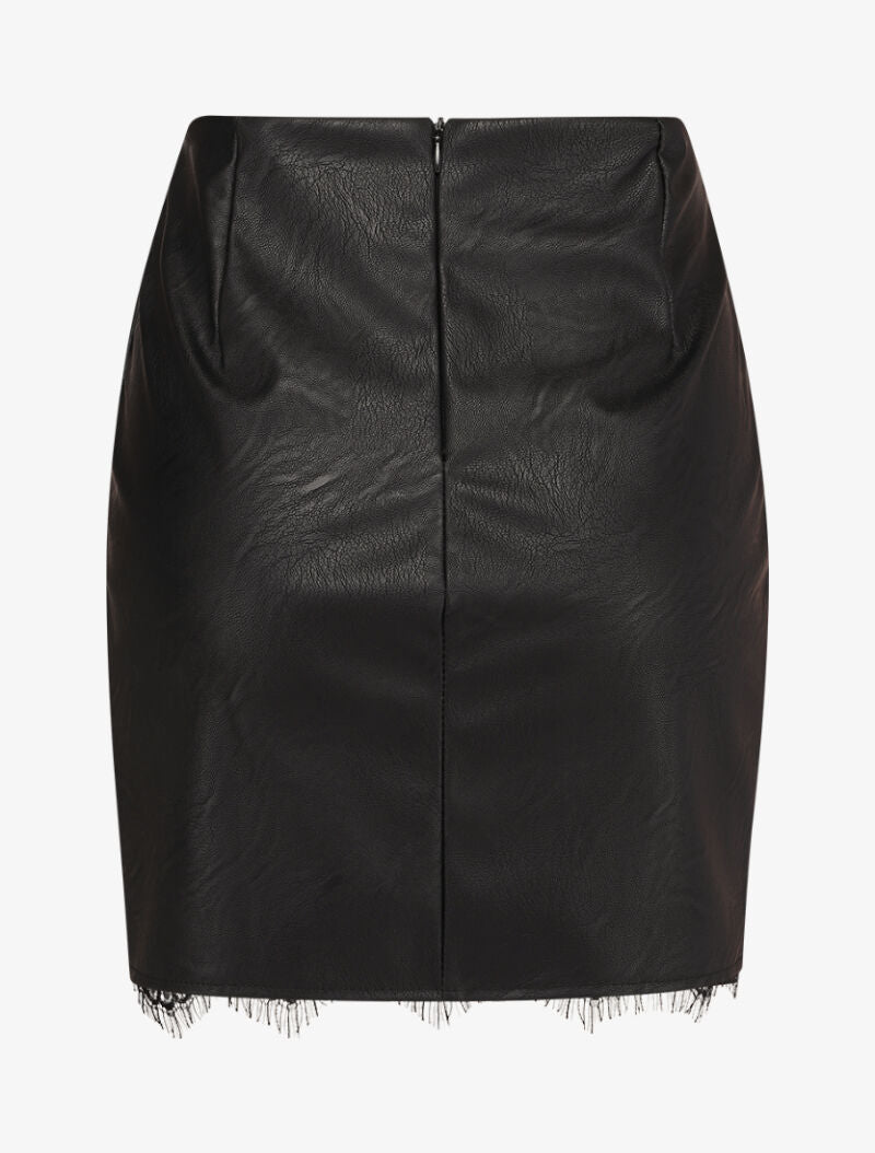 Mini jupe en simili à bord asymétrique en dentelle - Noir - 2