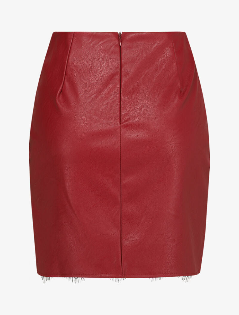 Mini jupe en simili à bord asymétrique en dentelle - Rouge - 2