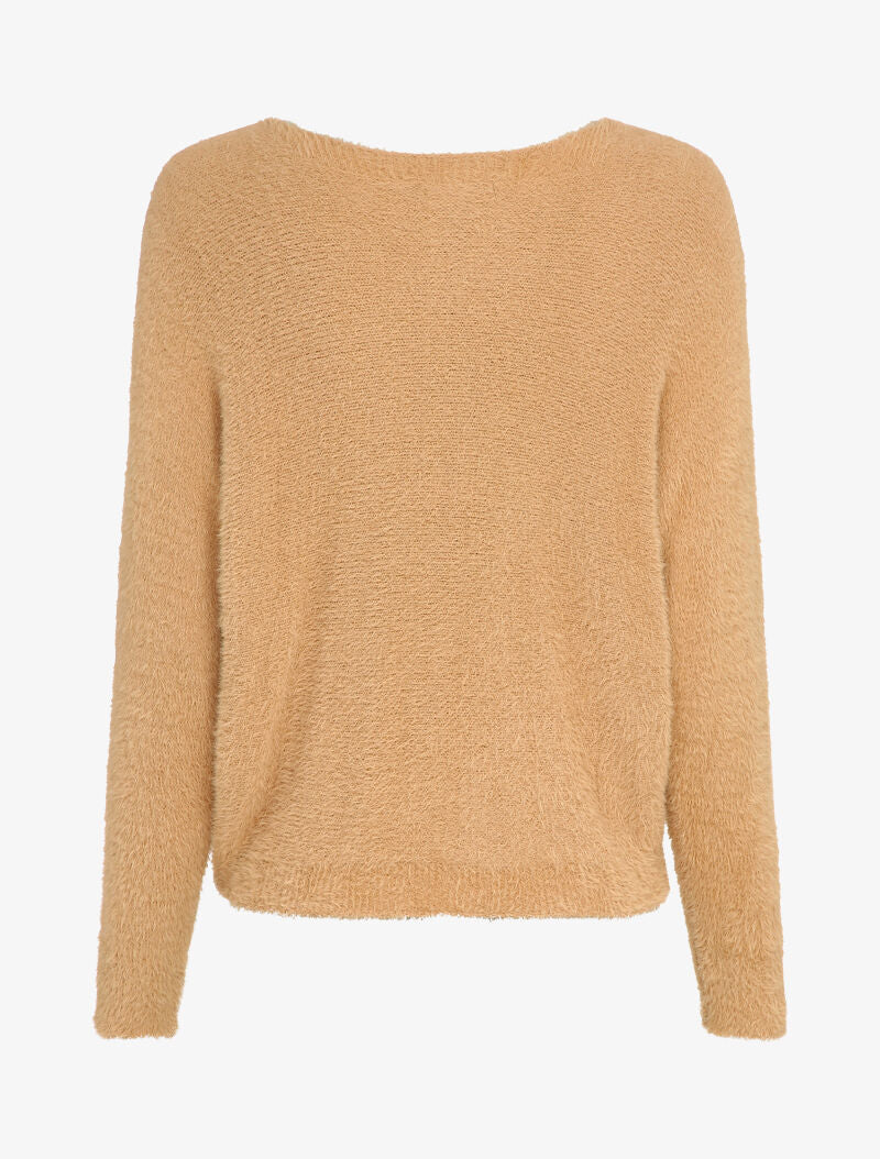 Pull duveteux oversize coupe chauve-souris - Camel - 2