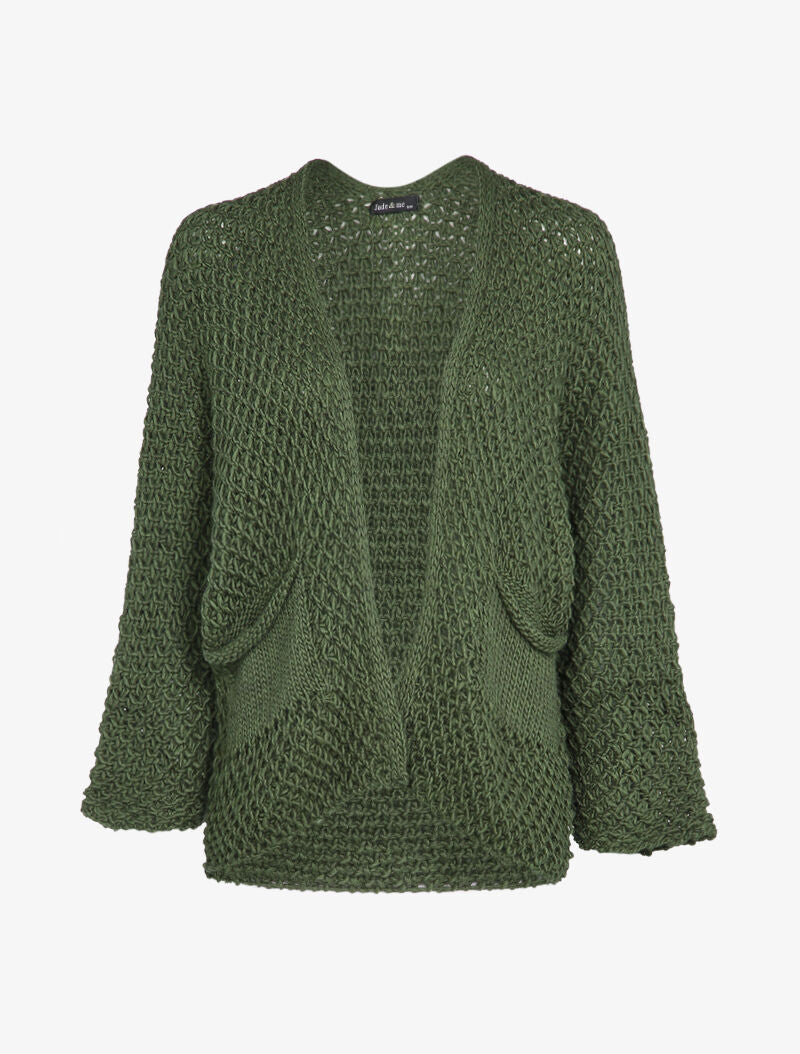 Gilet ouvert à manches raglan et poches plaquées - Kaki - 1