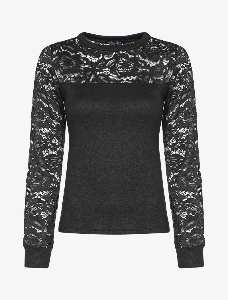 Pull fin avec dentelle - Noir - 4