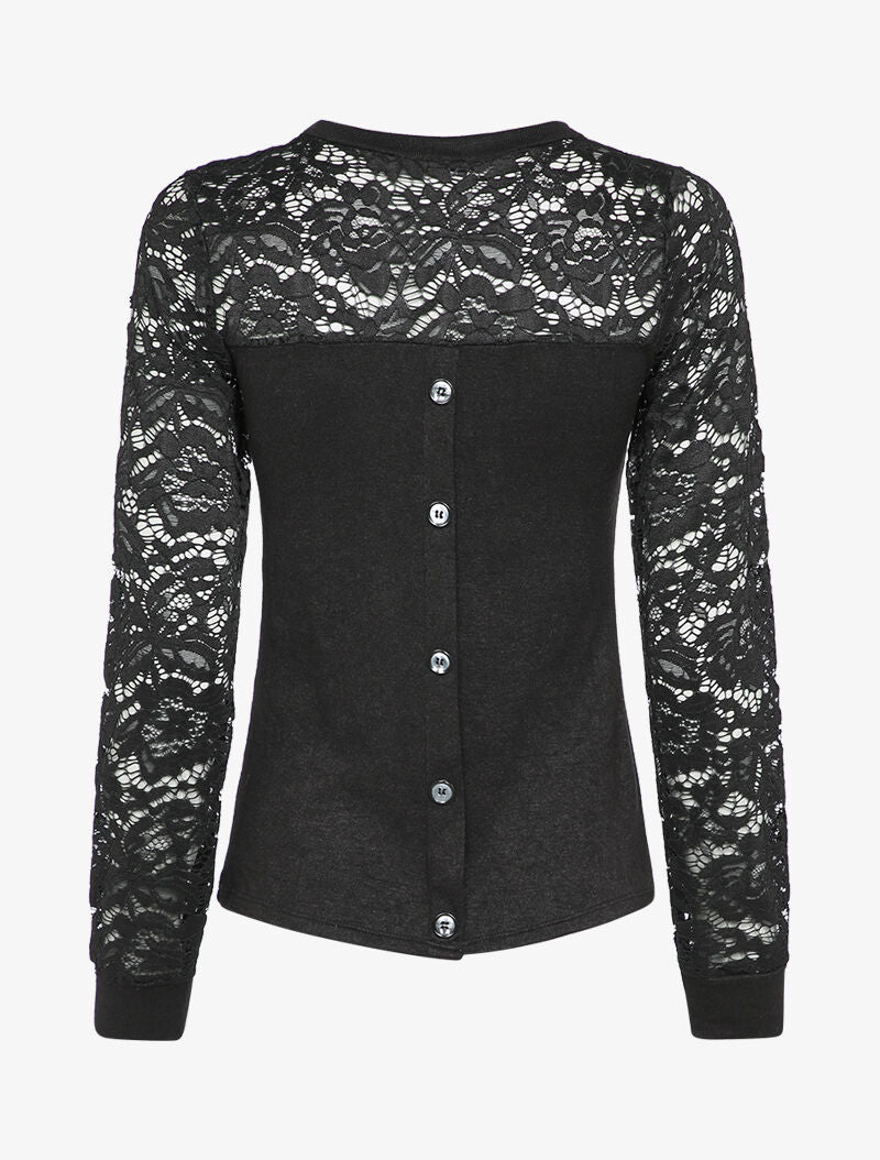 Pull fin avec dentelle - Noir - 2