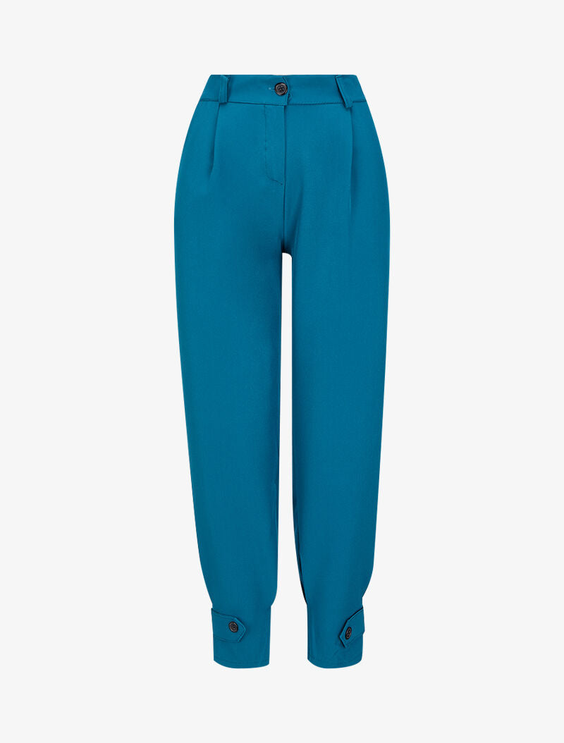 Pantalon carotte à chevilles boutonnées - Bleu canard - 4