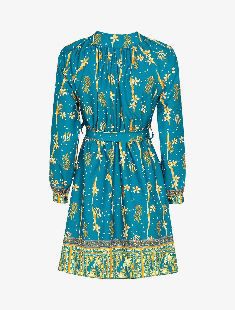 Robe patineuse courte à imprimé fleuri - Bleu canard - 3