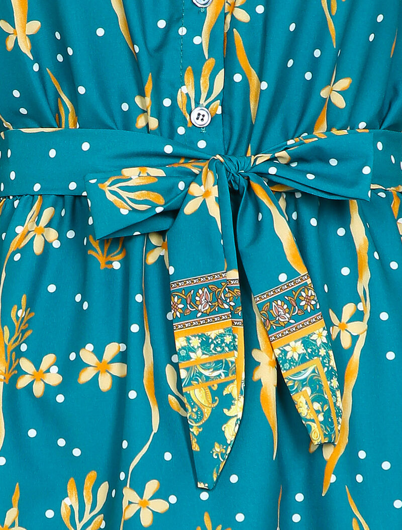 Robe patineuse courte à imprimé fleuri - Bleu canard - 4