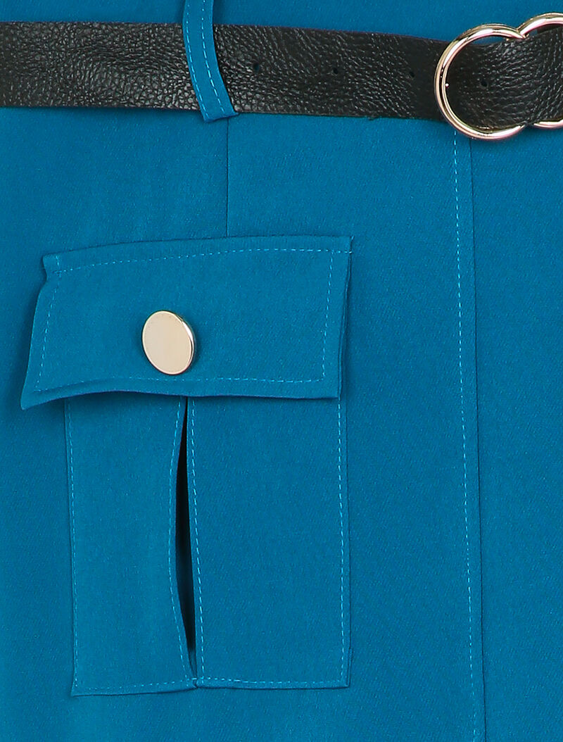 Jupe droite à poches à rabats - Bleu canard - 3