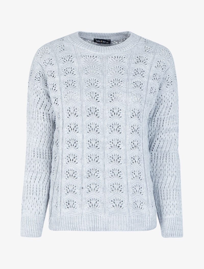 Pull ajouré en maille - Gris clair - 4