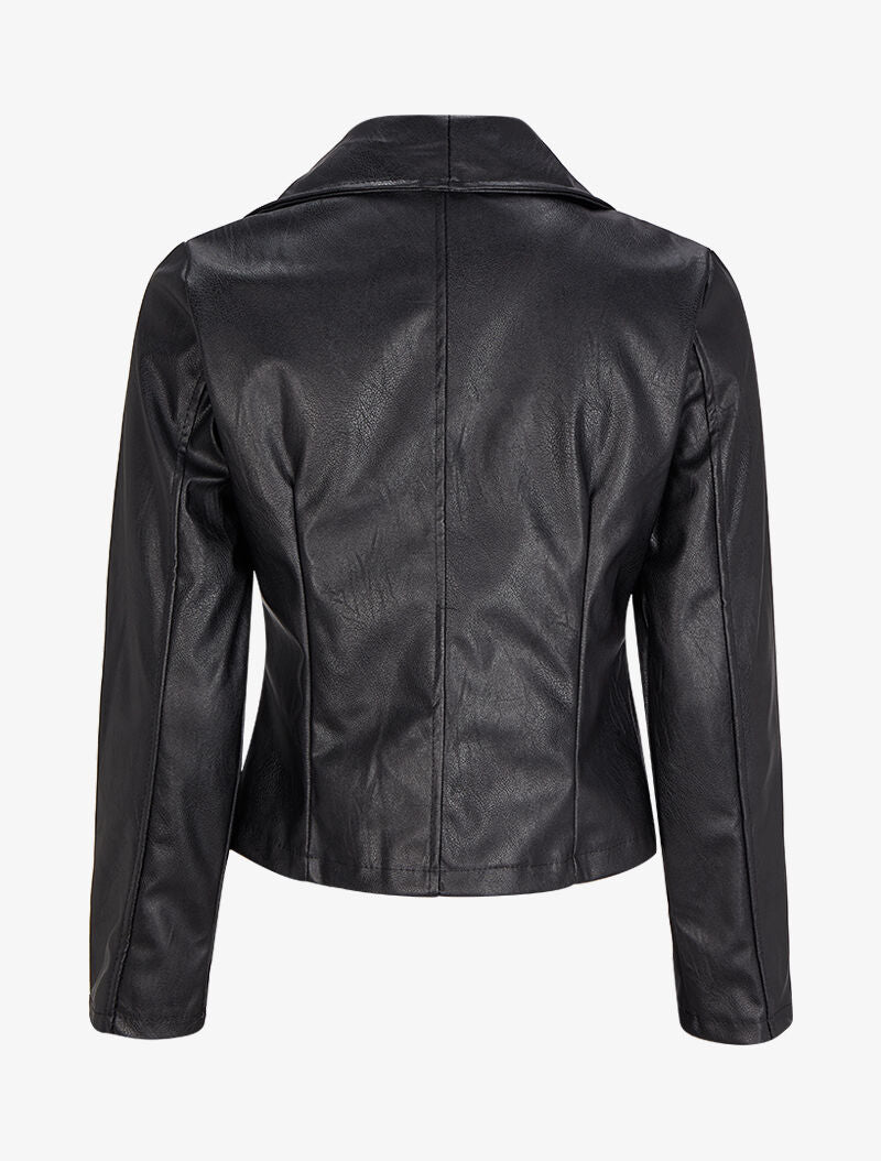 Veste style perfecto en simili à col large - Noir - 2