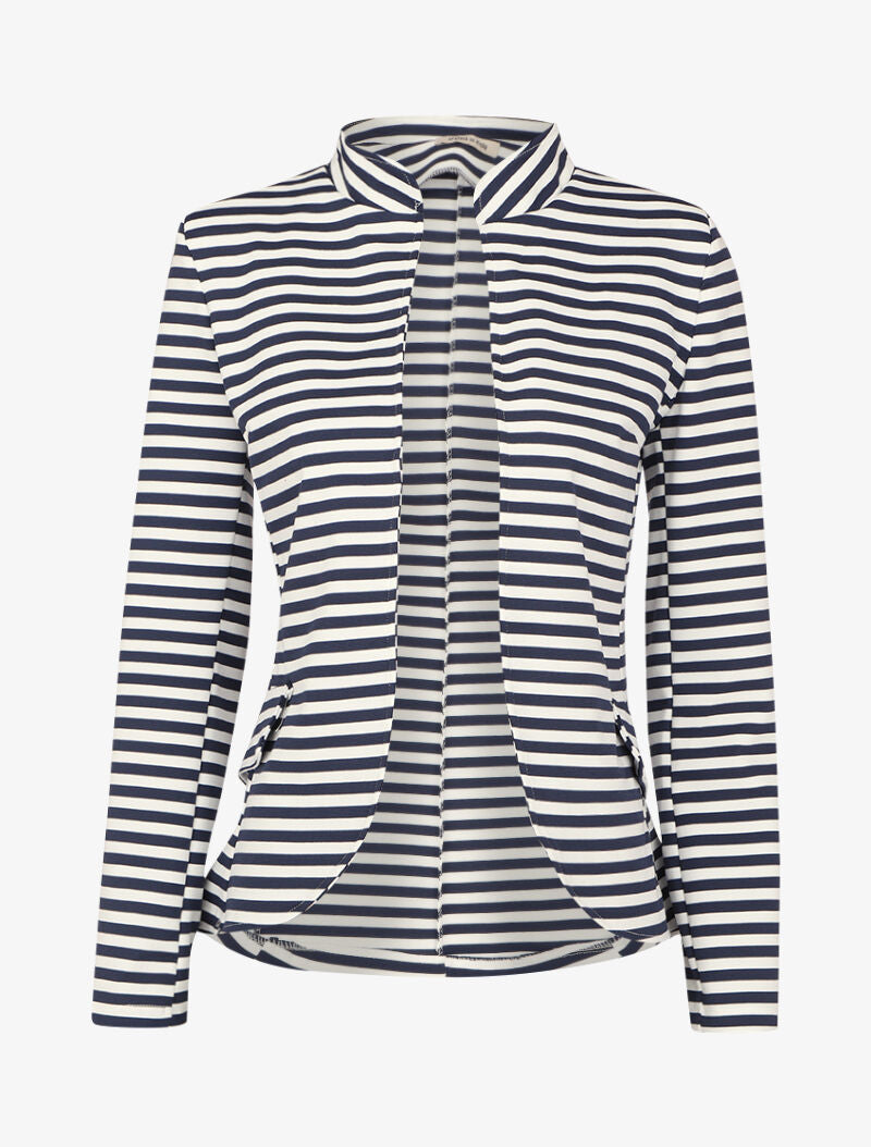 Veste à imprimé rayé et col mao - Marine - 1