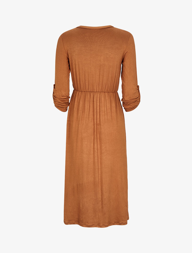 Robe longue à boutons en biais - Camel - 2