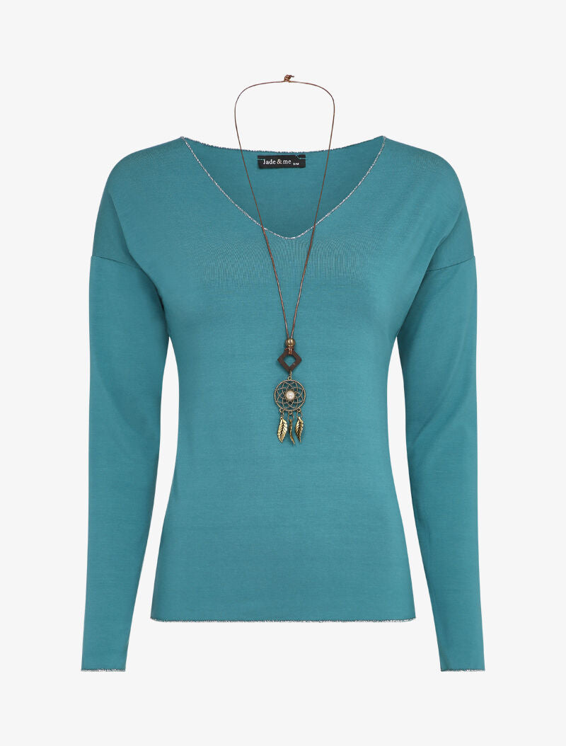 Top uni à liserés irisés - Bleu - 1