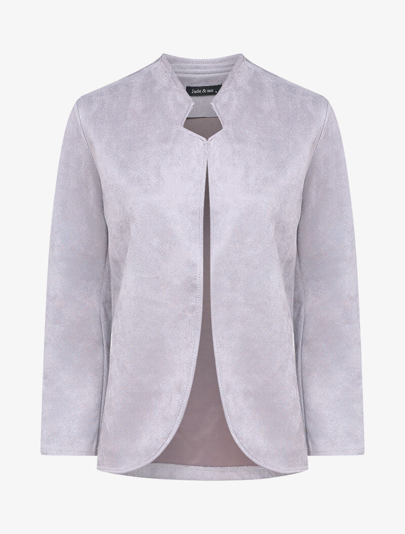 Veste en suédine à col biseauté et bords arrondis - Gris clair - 3
