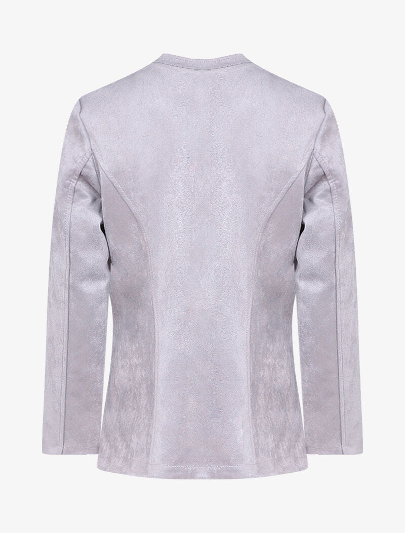 Veste en suédine à col biseauté et bords arrondis - Gris clair - 2