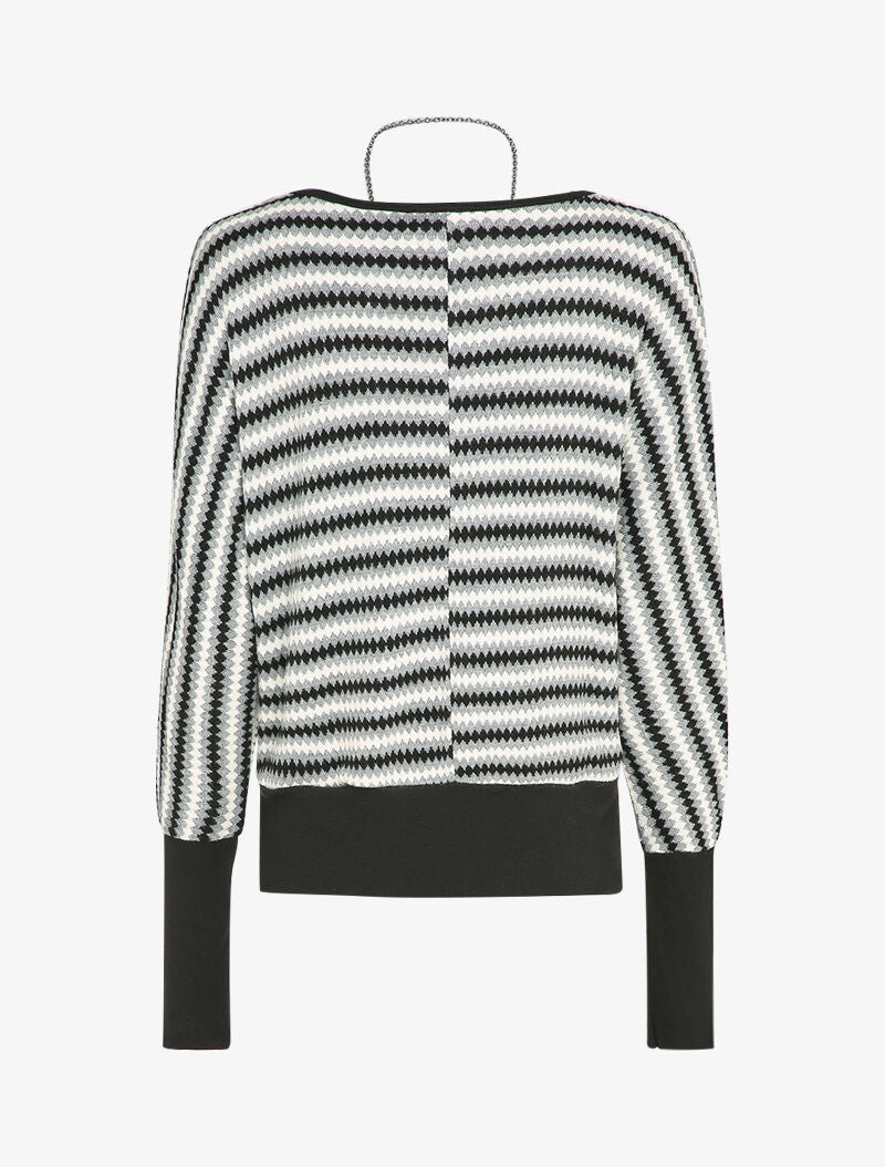 Pull col bateau à imprimé géométrique - Gris clair - 2