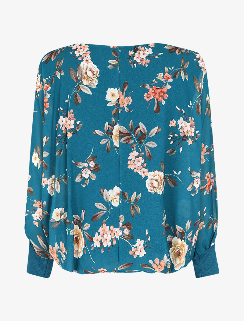 Top imprimé floral à fermeture stylisée - Bleu - 2