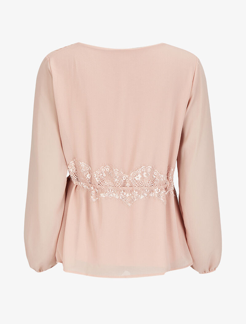 Blouse à détail dentelle autour de la taille - Rose poudré - 2