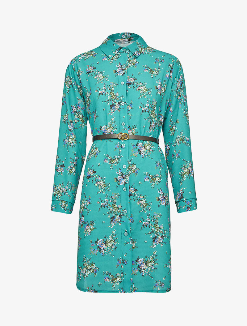 Robe chemise imprimé printanier - Vert - 1